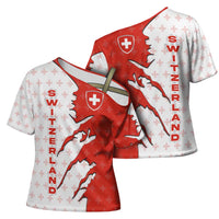 Switzerland Map Scratch Claw Swiss Flag Cross Shoulder Shirt with Vertical Text - Wonder Print Shop