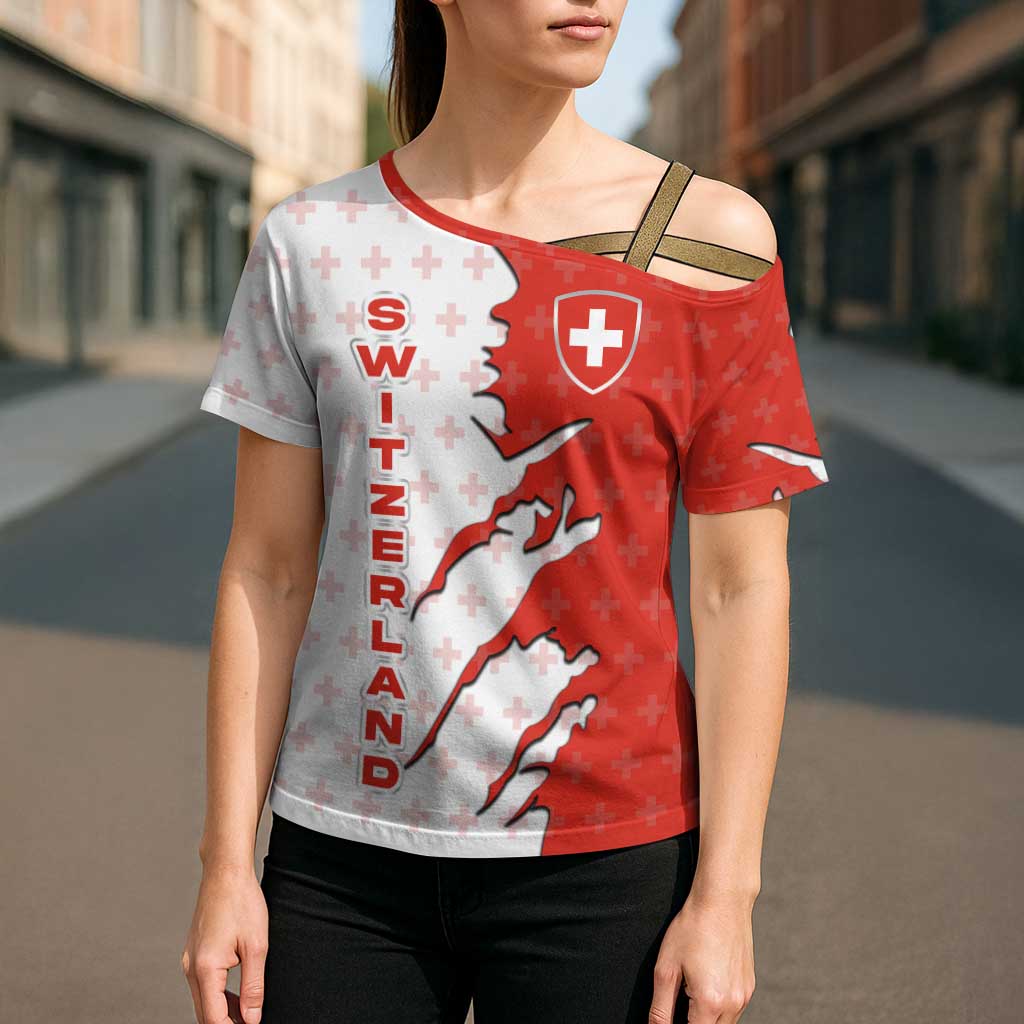 Switzerland Map Scratch Claw Swiss Flag Cross Shoulder Shirt with Vertical Text - Wonder Print Shop
