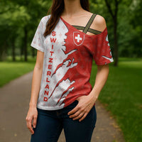 Switzerland Map Scratch Claw Swiss Flag Cross Shoulder Shirt with Vertical Text - Wonder Print Shop