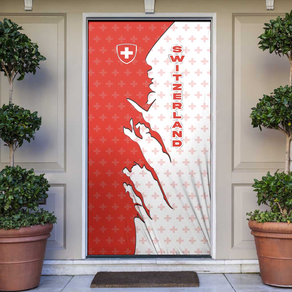 Switzerland Map Scratch Claw Swiss Flag Door Cover with Vertical Text - Wonder Print Shop