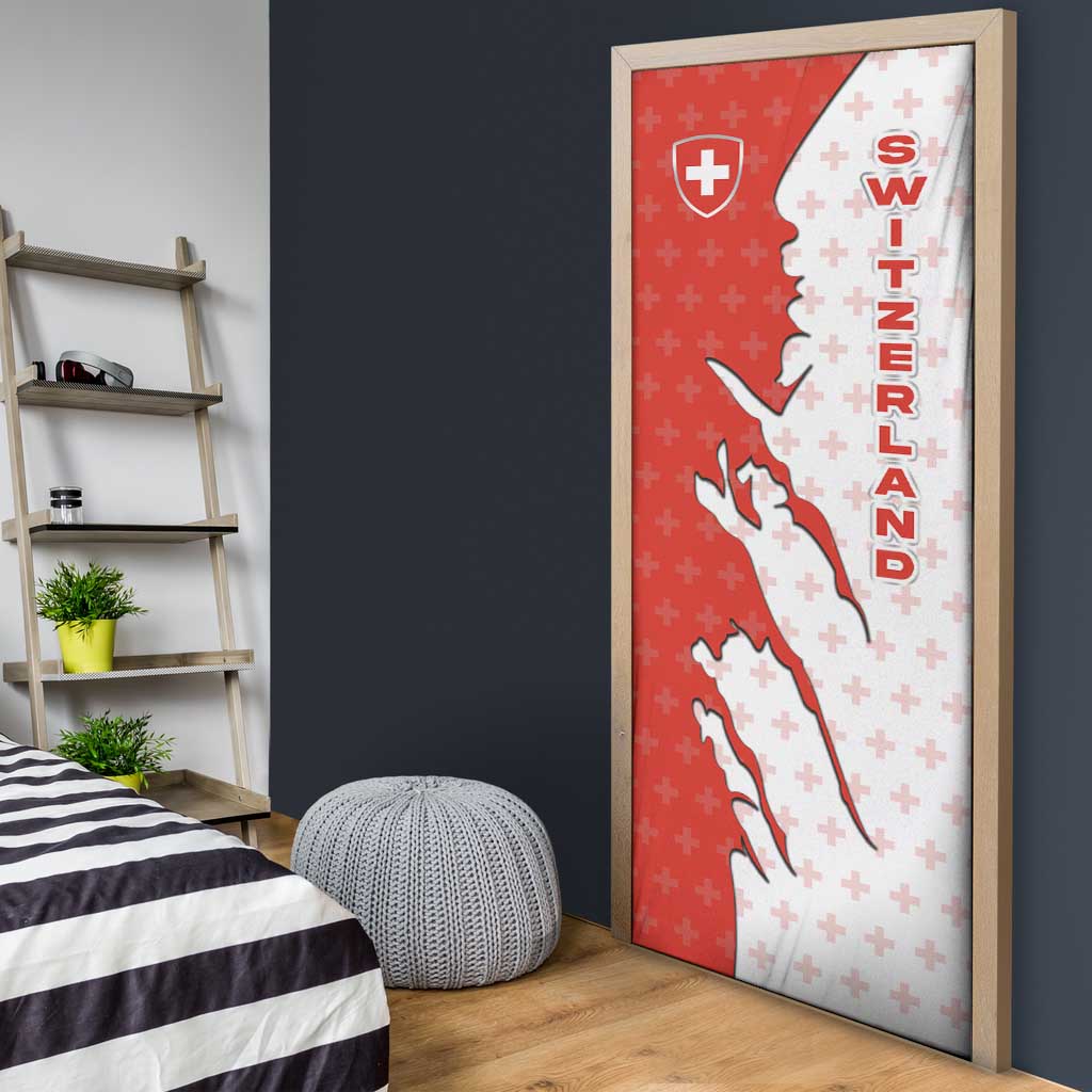 Switzerland Map Scratch Claw Swiss Flag Door Cover with Vertical Text - Wonder Print Shop