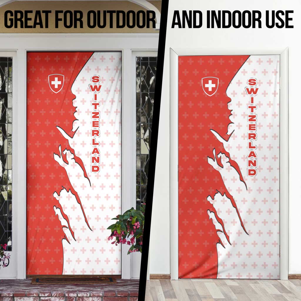Switzerland Map Scratch Claw Swiss Flag Door Cover with Vertical Text - Wonder Print Shop