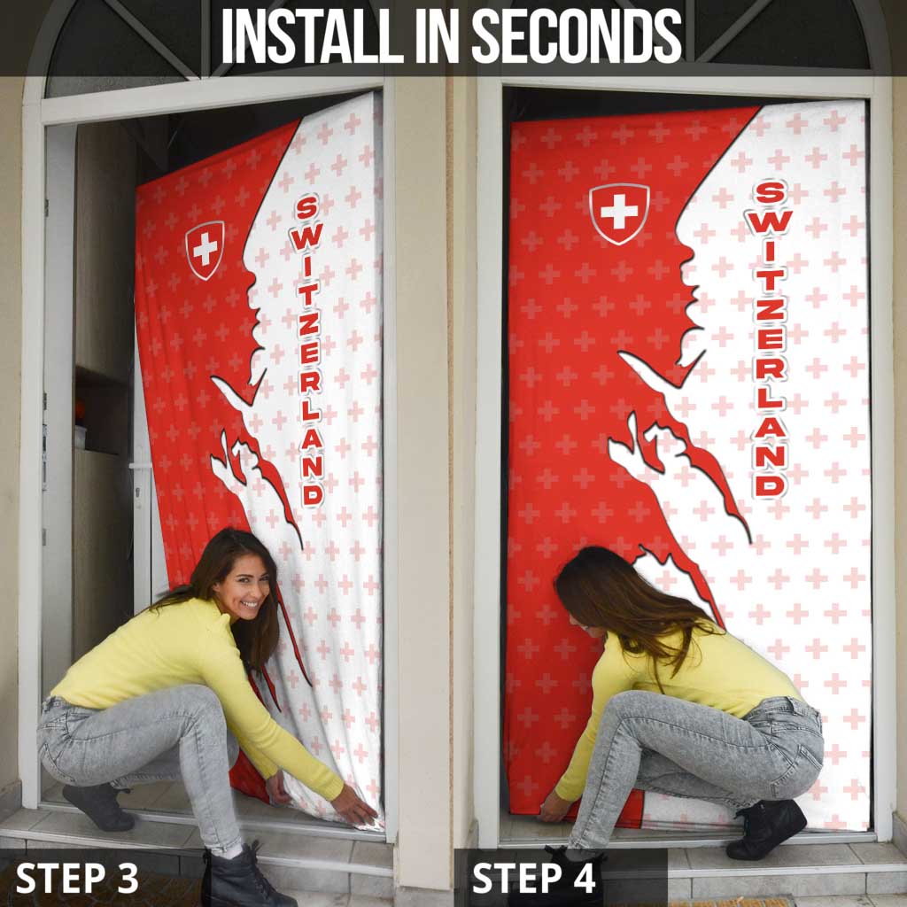 Switzerland Map Scratch Claw Swiss Flag Door Cover with Vertical Text - Wonder Print Shop