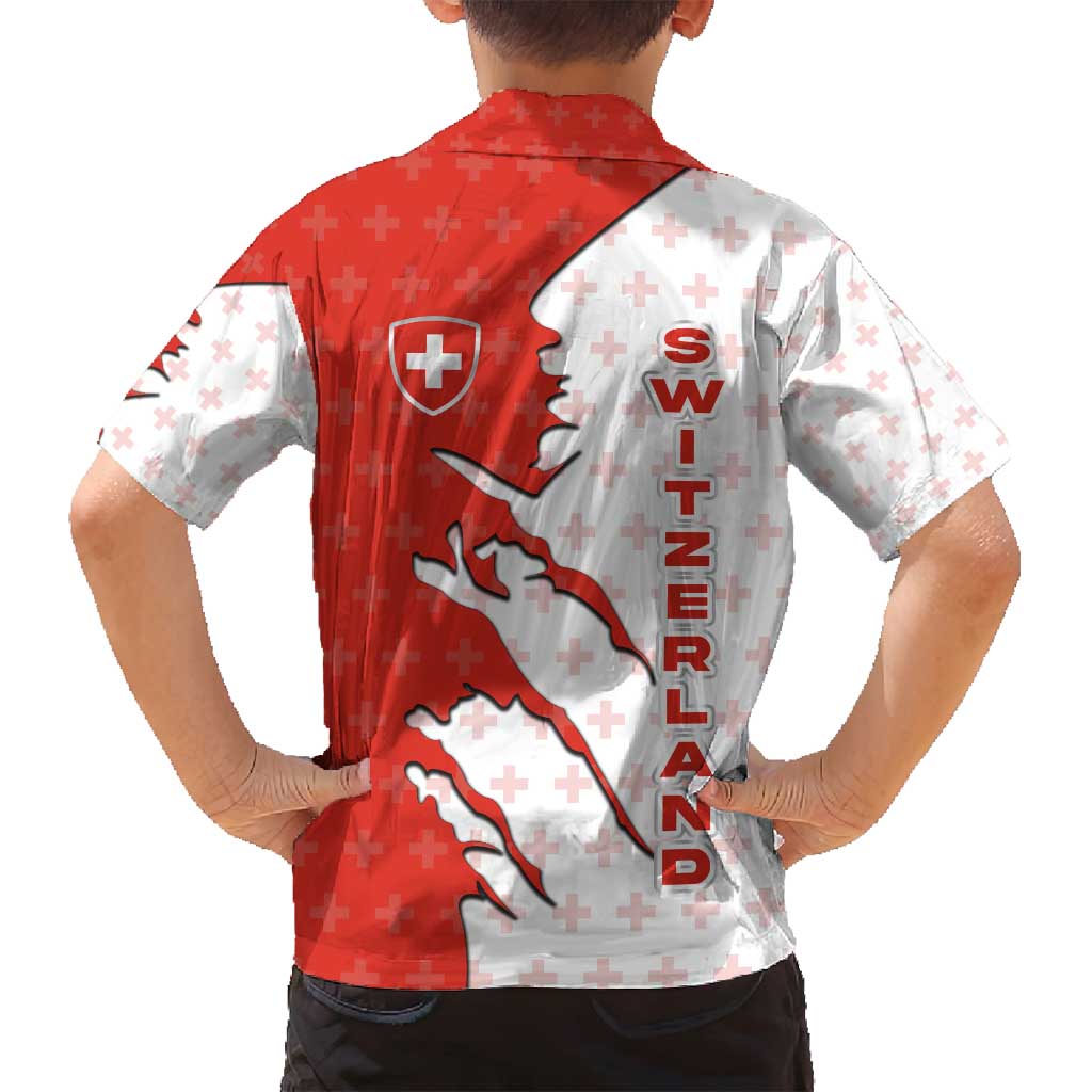 Switzerland Map Scratch Claw Swiss Flag Family Matching Long Sleeve Bodycon Dress and Hawaiian Shirt with Vertical Text - Wonder Print Shop