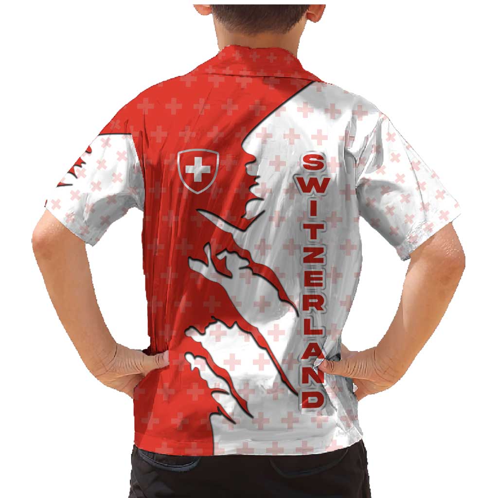 Switzerland Map Scratch Claw Swiss Flag Family Matching Mermaid Dress and Hawaiian Shirt with Vertical Text - Wonder Print Shop