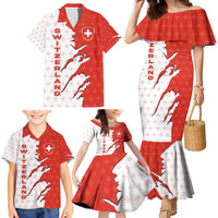 Switzerland Map Scratch Claw Swiss Flag Family Matching Mermaid Dress and Hawaiian Shirt with Vertical Text - Wonder Print Shop