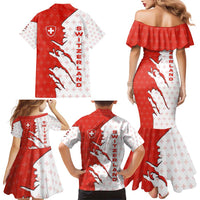 Switzerland Map Scratch Claw Swiss Flag Family Matching Mermaid Dress and Hawaiian Shirt with Vertical Text - Wonder Print Shop