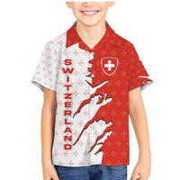 Switzerland Map Scratch Claw Swiss Flag Family Matching Mermaid Dress and Hawaiian Shirt with Vertical Text - Wonder Print Shop