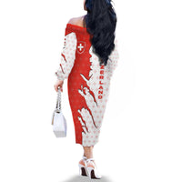 Switzerland Map Scratch Claw Swiss Flag Family Matching Off The Shoulder Long Sleeve Dress and Hawaiian Shirt with Vertical Text - Wonder Print Shop