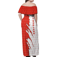 Switzerland Map Scratch Claw Swiss Flag Family Matching Off Shoulder Maxi Dress and Hawaiian Shirt with Vertical Text - Wonder Print Shop