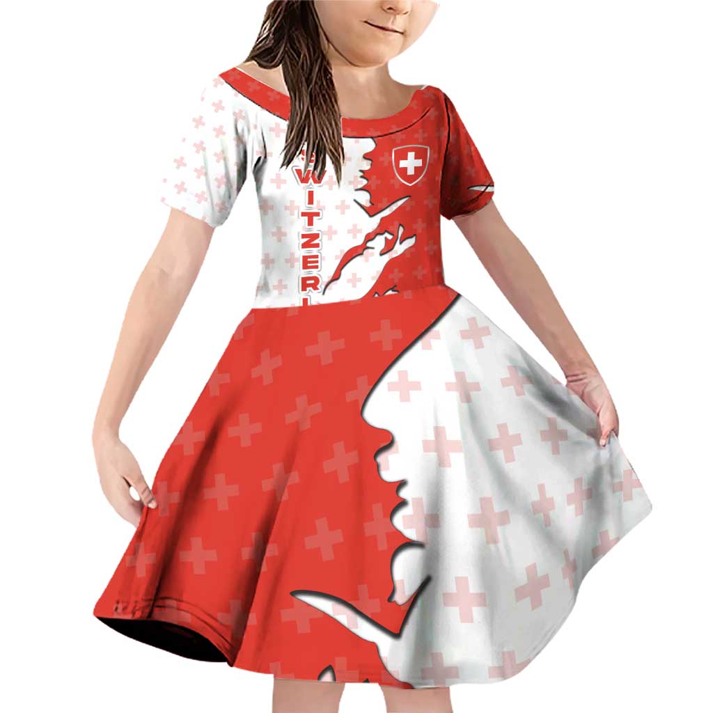 Switzerland Map Scratch Claw Swiss Flag Family Matching Off Shoulder Short Dress and Hawaiian Shirt with Vertical Text - Wonder Print Shop