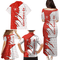 Switzerland Map Scratch Claw Swiss Flag Family Matching Puletasi and Hawaiian Shirt with Vertical Text - Wonder Print Shop