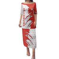 Switzerland Map Scratch Claw Swiss Flag Family Matching Puletasi and Hawaiian Shirt with Vertical Text - Wonder Print Shop