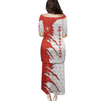 Switzerland Map Scratch Claw Swiss Flag Family Matching Puletasi and Hawaiian Shirt with Vertical Text - Wonder Print Shop
