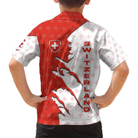 Switzerland Map Scratch Claw Swiss Flag Family Matching Short Sleeve Bodycon Dress and Hawaiian Shirt with Vertical Text - Wonder Print Shop