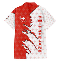 Switzerland Map Scratch Claw Swiss Flag Family Matching Short Sleeve Bodycon Dress and Hawaiian Shirt with Vertical Text - Wonder Print Shop