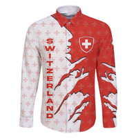 Switzerland Map Scratch Claw Swiss Flag Family Matching Short Sleeve Bodycon Dress and Hawaiian Shirt with Vertical Text - Wonder Print Shop