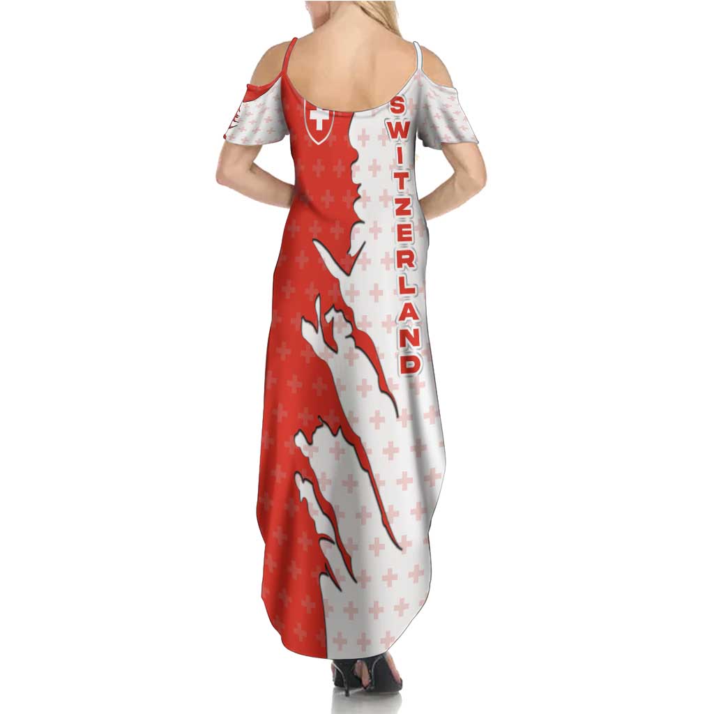 Switzerland Map Scratch Claw Swiss Flag Family Matching Summer Maxi Dress and Hawaiian Shirt with Vertical Text - Wonder Print Shop