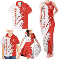Switzerland Map Scratch Claw Swiss Flag Family Matching Tank Maxi Dress and Hawaiian Shirt with Vertical Text - Wonder Print Shop