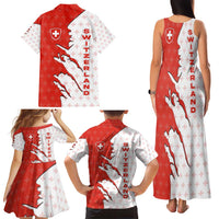 Switzerland Map Scratch Claw Swiss Flag Family Matching Tank Maxi Dress and Hawaiian Shirt with Vertical Text - Wonder Print Shop