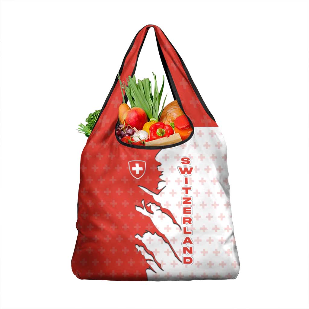 Switzerland Map Scratch Claw Swiss Flag Grocery Bag with Vertical Text - Wonder Print Shop