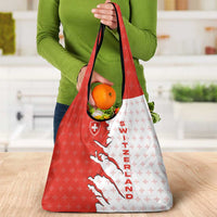 Switzerland Map Scratch Claw Swiss Flag Grocery Bag with Vertical Text - Wonder Print Shop