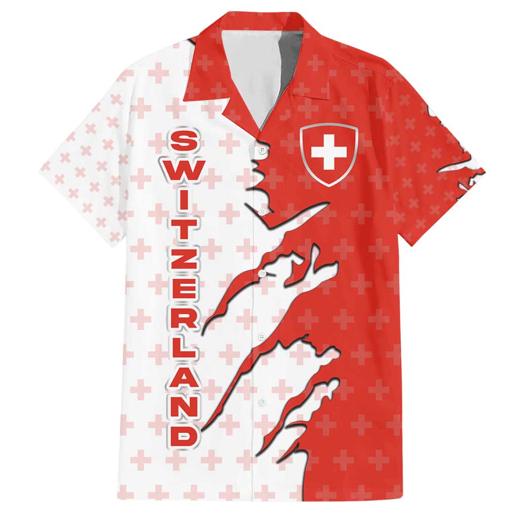 Switzerland Map Scratch Claw Swiss Flag Hawaiian Shirt with Vertical Text - Wonder Print Shop