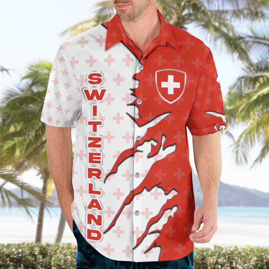 Switzerland Map Scratch Claw Swiss Flag Hawaiian Shirt with Vertical Text - Wonder Print Shop