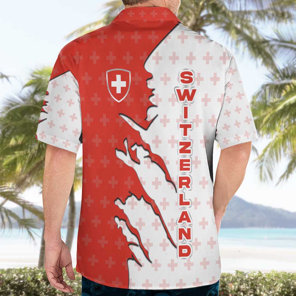 Switzerland Map Scratch Claw Swiss Flag Hawaiian Shirt with Vertical Text - Wonder Print Shop
