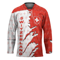 Switzerland Map Scratch Claw Swiss Flag Hockey Jersey with Vertical Text - Wonder Print Shop
