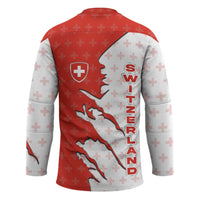 Switzerland Map Scratch Claw Swiss Flag Hockey Jersey with Vertical Text - Wonder Print Shop