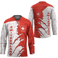 Switzerland Map Scratch Claw Swiss Flag Hockey Jersey with Vertical Text - Wonder Print Shop