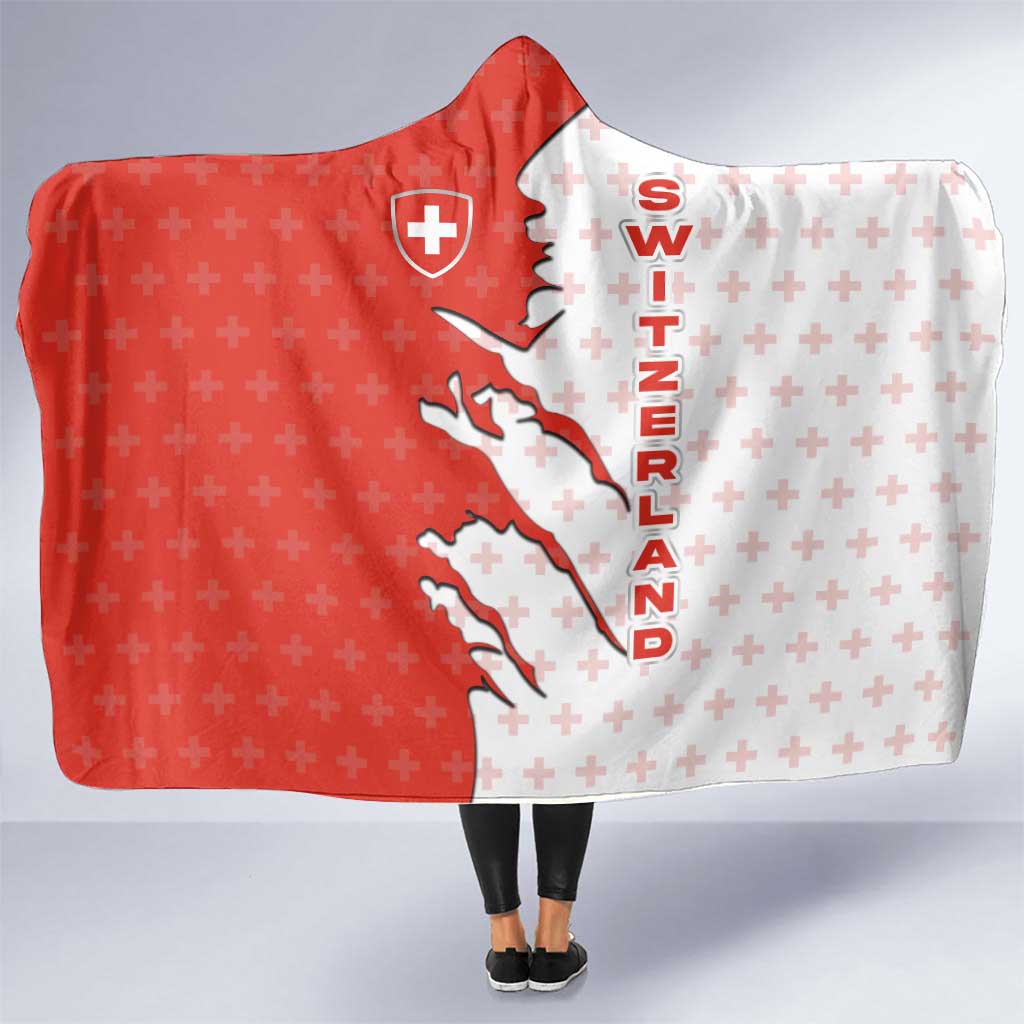 Switzerland Map Scratch Claw Swiss Flag Hooded Blanket with Vertical Text - Wonder Print Shop