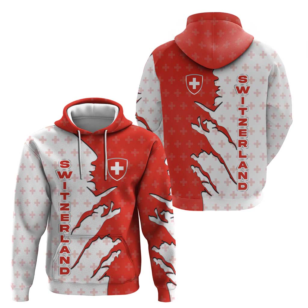 Switzerland Map Scratch Claw Swiss Flag Hoodie with Vertical Text - Wonder Print Shop