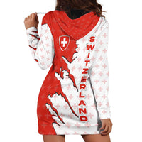 Switzerland Map Scratch Claw Swiss Flag Hoodie Dress with Vertical Text - Wonder Print Shop