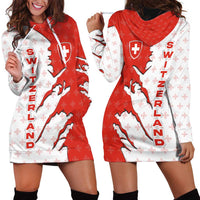 Switzerland Map Scratch Claw Swiss Flag Hoodie Dress with Vertical Text - Wonder Print Shop