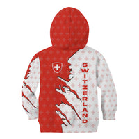 Switzerland Map Scratch Claw Swiss Flag Kid Hoodie with Vertical Text - Wonder Print Shop