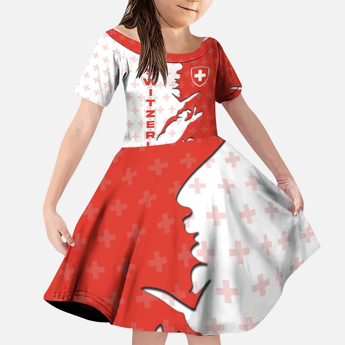 Switzerland Map Scratch Claw Swiss Flag Kid Short Sleeve Dress with Vertical Text - Wonder Print Shop