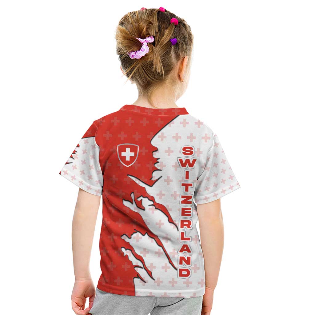 Switzerland Map Scratch Claw Swiss Flag Kid T Shirt with Vertical Text - Wonder Print Shop