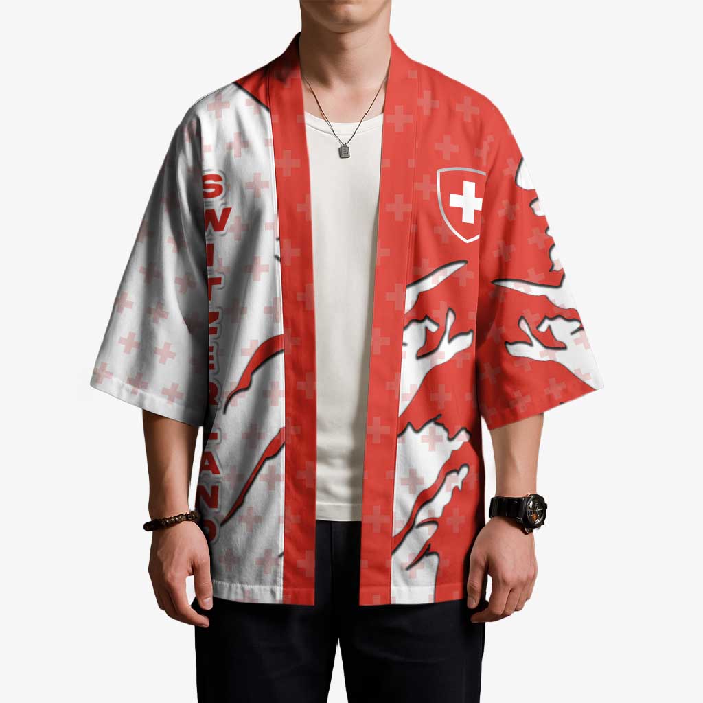 Switzerland Map Scratch Claw Swiss Flag Kimono with Vertical Text - Wonder Print Shop
