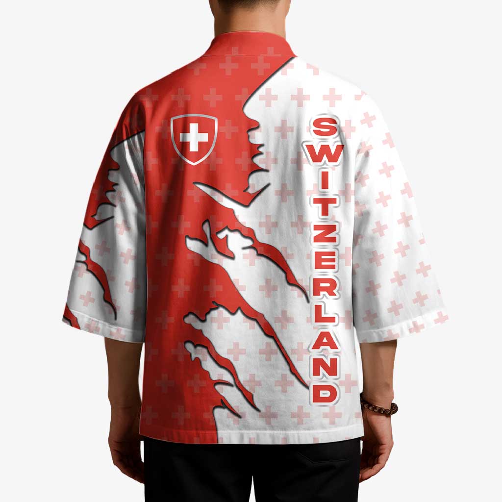 Switzerland Map Scratch Claw Swiss Flag Kimono with Vertical Text - Wonder Print Shop