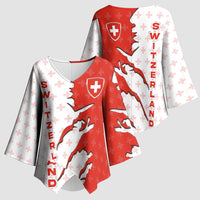 Switzerland Map Scratch Claw Swiss Flag Kimono Sleeve Blouse with Vertical Text - Wonder Print Shop