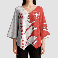 Switzerland Map Scratch Claw Swiss Flag Kimono Sleeve Blouse with Vertical Text - Wonder Print Shop
