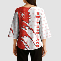 Switzerland Map Scratch Claw Swiss Flag Kimono Sleeve Blouse with Vertical Text - Wonder Print Shop