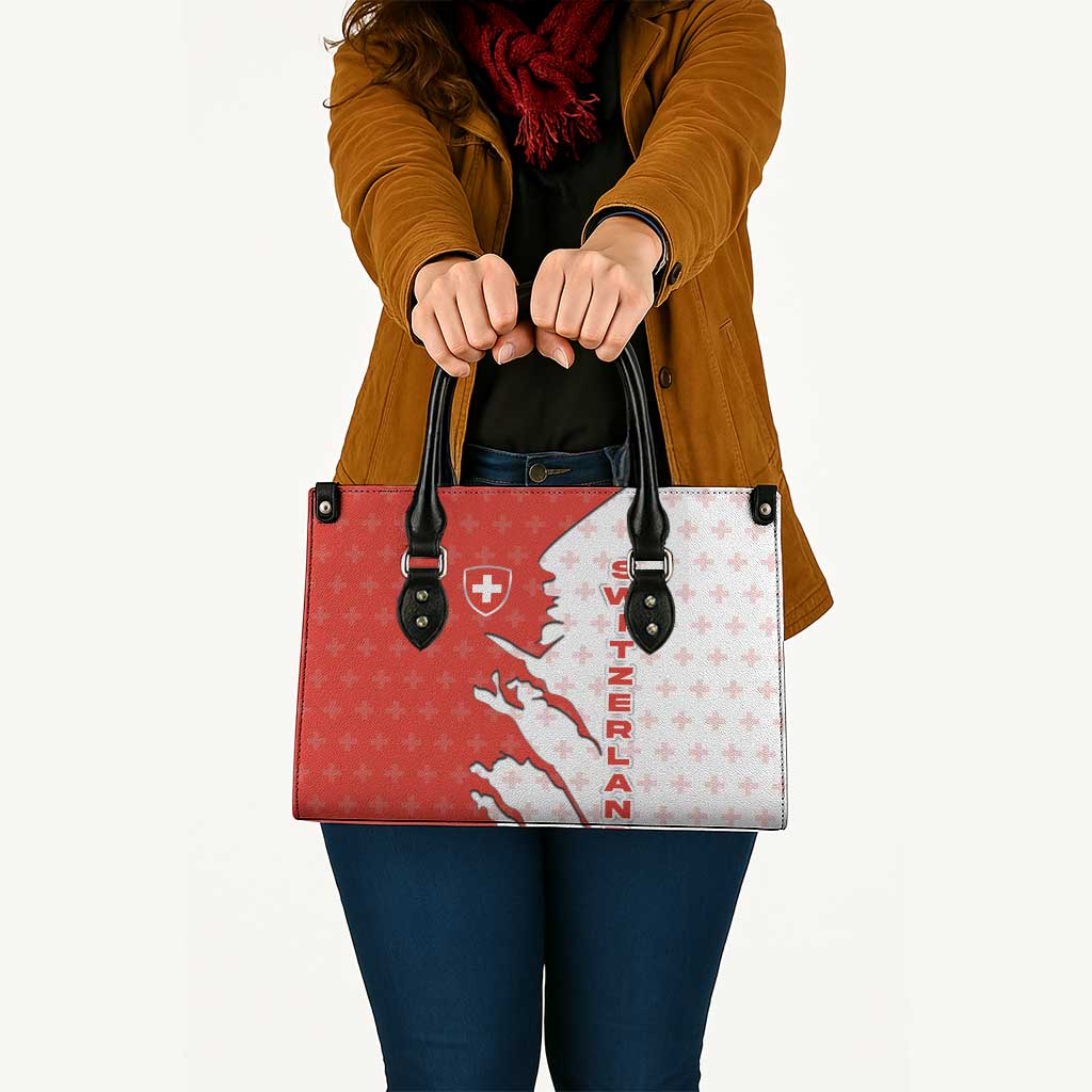Switzerland Map Scratch Claw Swiss Flag Leather Bag with Vertical Text - Wonder Print Shop