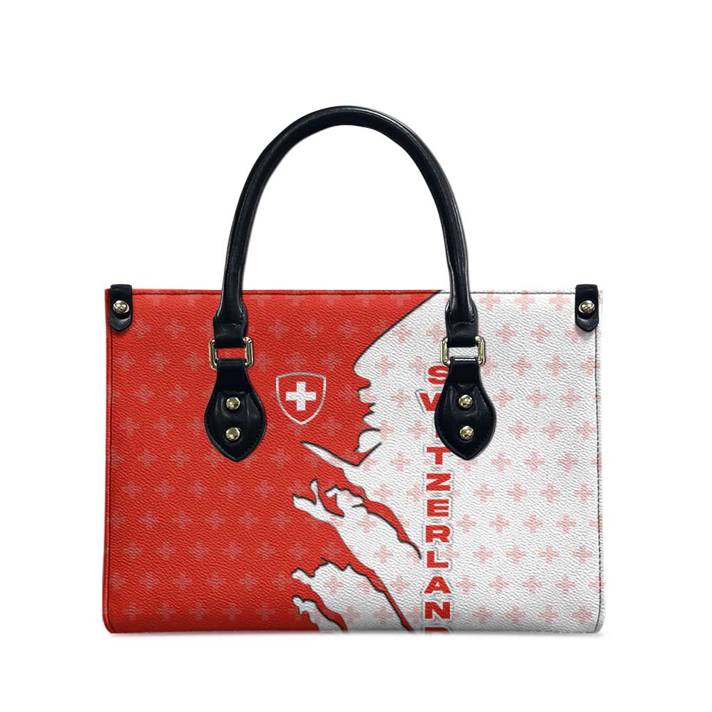 Switzerland Map Scratch Claw Swiss Flag Leather Bag with Vertical Text - Wonder Print Shop