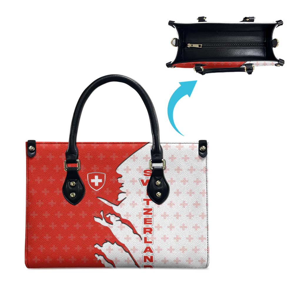 Switzerland Map Scratch Claw Swiss Flag Leather Bag with Vertical Text - Wonder Print Shop