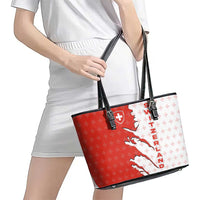 Switzerland Map Scratch Claw Swiss Flag Leather Tote Bag with Vertical Text - Wonder Print Shop