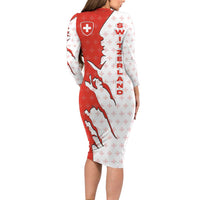 Switzerland Map Scratch Claw Swiss Flag Long Sleeve Bodycon Dress with Vertical Text - Wonder Print Shop