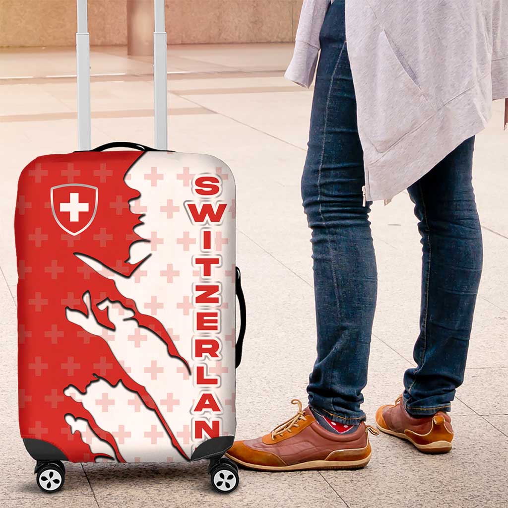 Switzerland Map Scratch Claw Swiss Flag Luggage Cover with Vertical Text - Wonder Print Shop